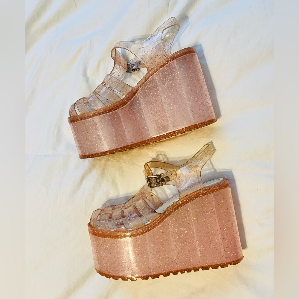 UNIF Hella Jelly Pink Glitter Platform Sandals